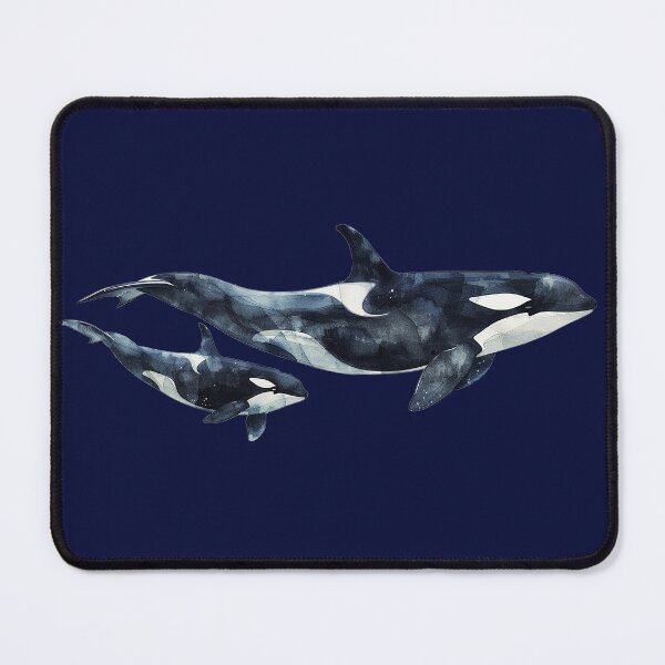 Item preview, Orca mother and calf, killer whale watercolor designed and sold by PandaKunst.