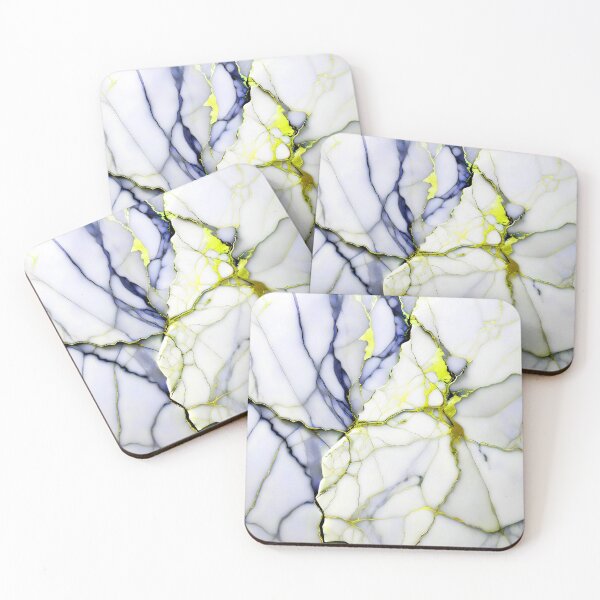 Item preview, Cracked Marble Look (Image Faux White Marble) with Dark Blue and Yellow designed and sold by Beachy.