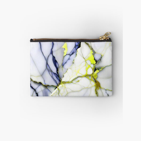 Item preview, Cracked Marble Look (Image Faux White Marble) with Dark Blue and Yellow designed and sold by Beachy.