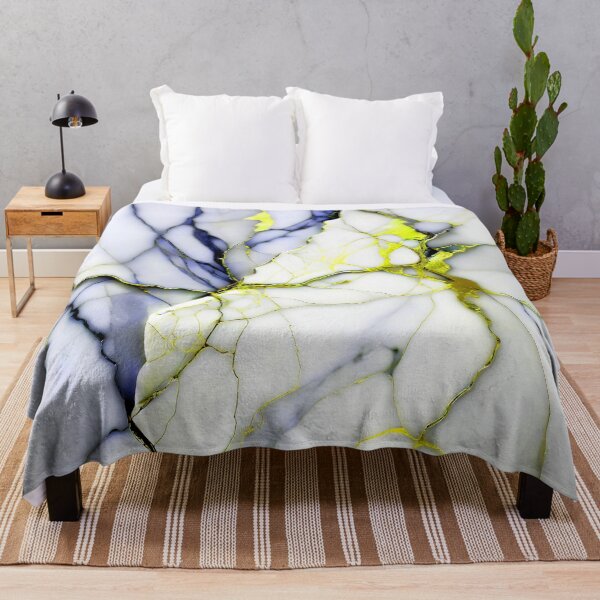 Item preview, Cracked Marble Look (Image Faux White Marble) with Dark Blue and Yellow designed and sold by Beachy.