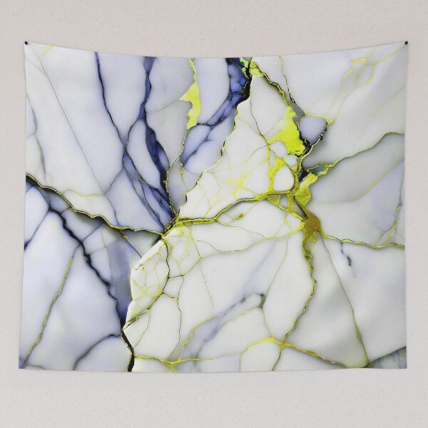 Item preview, Cracked Marble Look (Image Faux White Marble) with Dark Blue and Yellow designed and sold by Beachy.