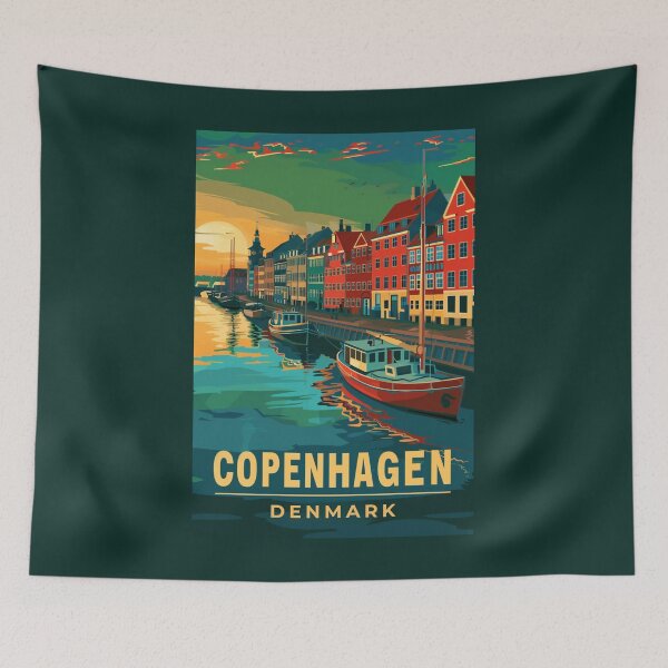 Aperçu de l'œuvre Une illustration de voyage vintage de Copenhague - Danemark créée et vendue par GoodOldVintage.