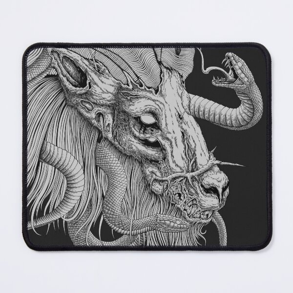 Item preview, Rotten goat head with three coiled snakes - Black and White designed and sold by SanXaloonk.