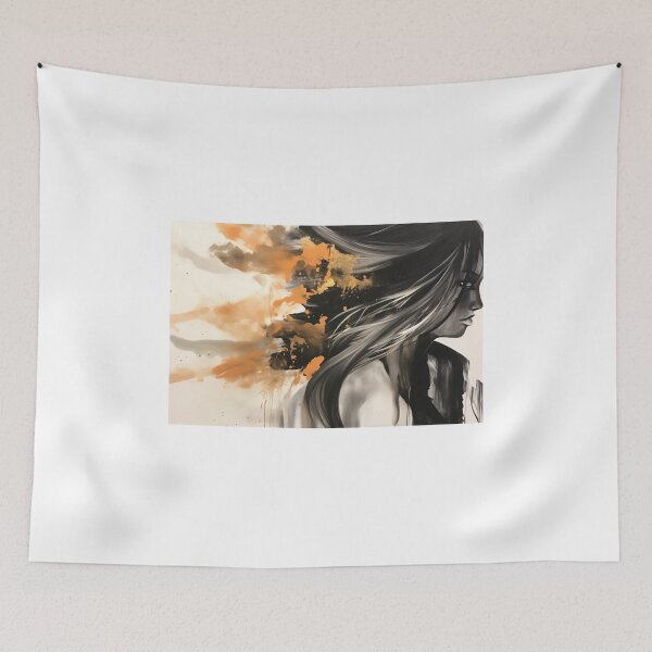 Item preview, Woman in Wind with Orange Accents designed and sold by DeMuurdecoratie.