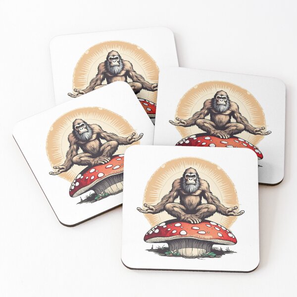 Item preview, Bigfoot Doing Yoga on a Amanita Muscaria Red Capped Mushroom designed and sold by traciwithani.