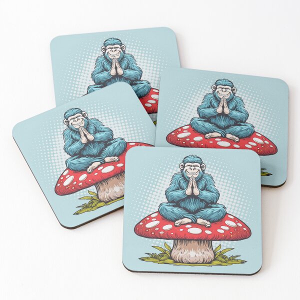 Item preview, Blue Sasquatch / Bigfoot Doing Yoga on a Amanita Muscaria Red Capped Mushroom designed and sold by traciwithani.