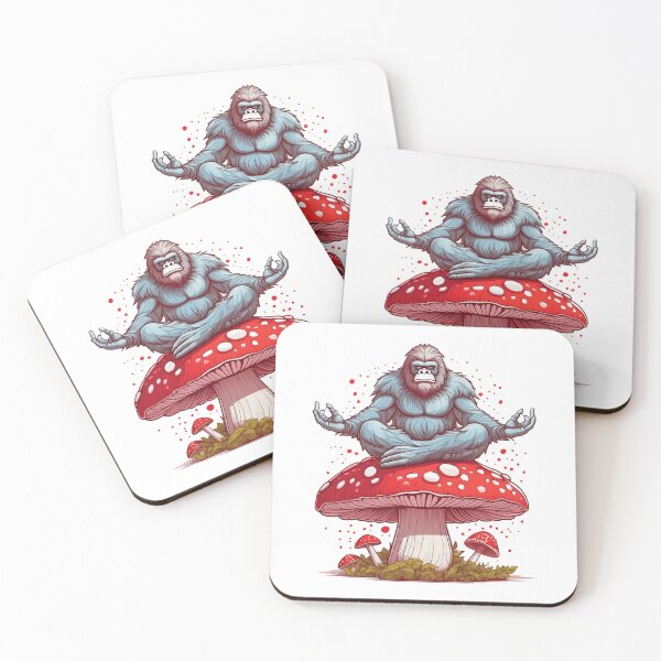 Item preview, Blue Sasquatch / Bigfoot Doing Yoga on a Amanita Muscaria Red Capped Mushroom designed and sold by traciwithani.