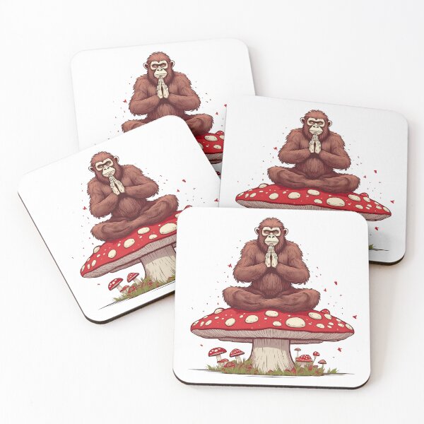 Item preview, Brown Sasquatch / Bigfoot Doing Yoga on a Amanita Muscaria Red Capped Mushroom designed and sold by traciwithani.