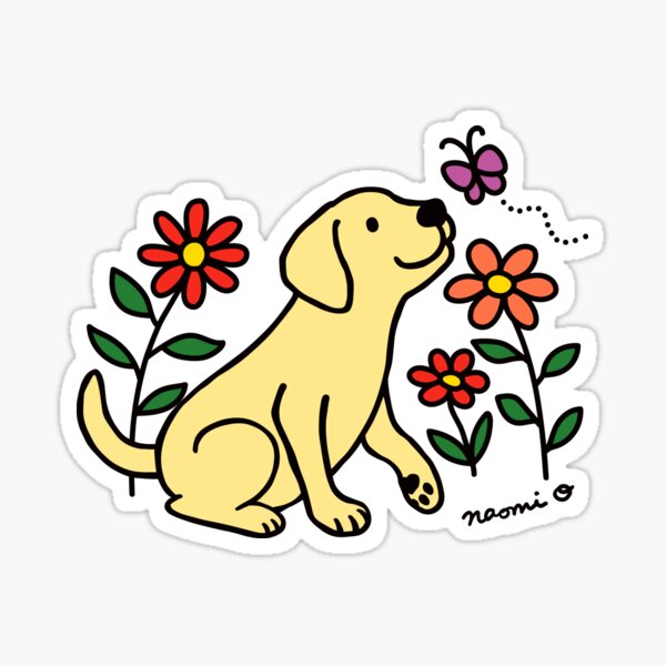 Item preview, Yellow Labrador Butterfly and Daisies Cartoon designed and sold by HappyLabradors.