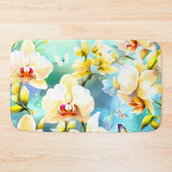 Item preview, Printed fabric series Orchids, white, green, blue designed and sold by janjacbu.