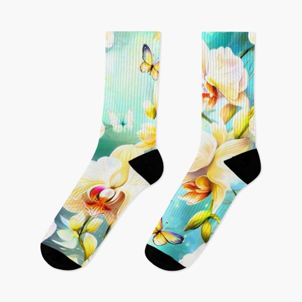 Item preview, Printed fabric series Orchids, white, green, blue designed and sold by janjacbu.