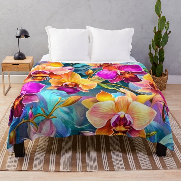 Item preview, Orchid series printed fabric, yellow, purple, blue designed and sold by janjacbu.