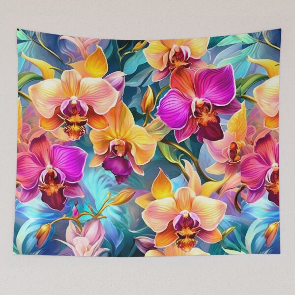 Item preview, Orchid series printed fabric, yellow, purple, blue designed and sold by janjacbu.