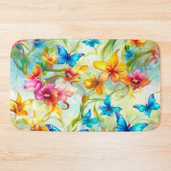 Item preview, Orchid series printed fabric, multi colors, blue butterflies designed and sold by janjacbu.