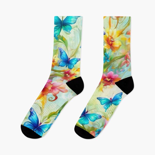 Item preview, Orchid series printed fabric, multi colors, blue butterflies designed and sold by janjacbu.