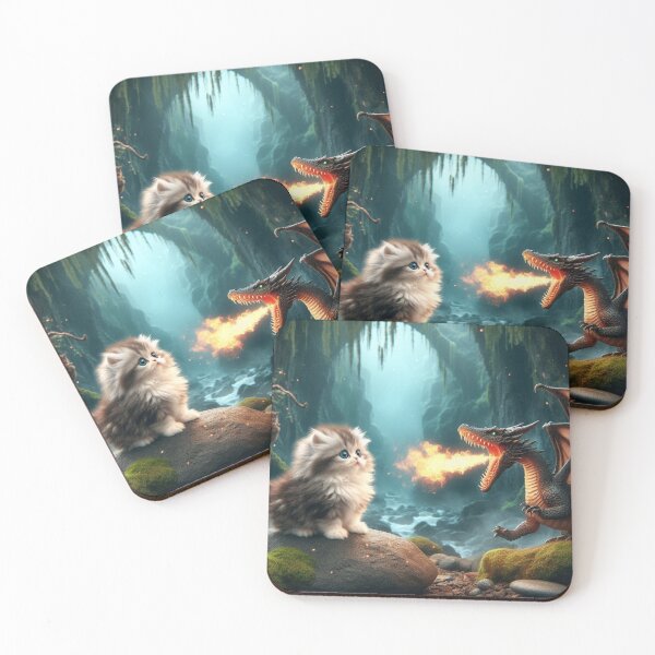 Item preview, a kitten and a dragon fight in the jungle designed and sold by supakor.
