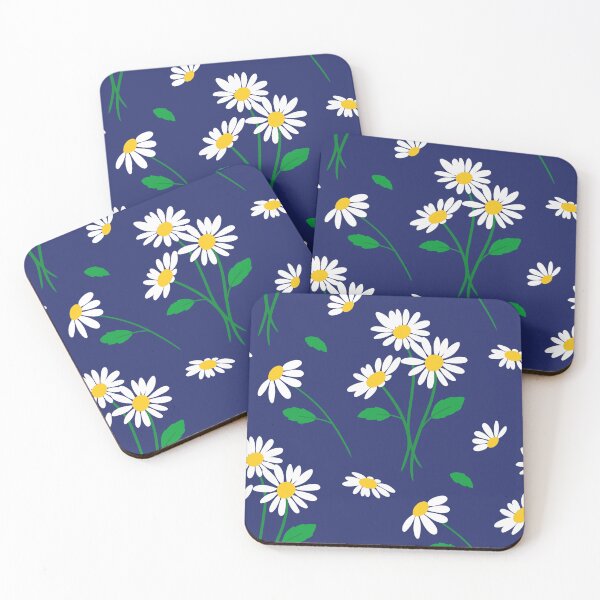 Item preview, blue background with daisy flowers pattern designed and sold by amee _artshop.