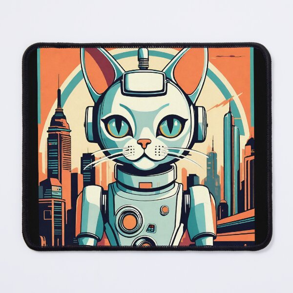 Item preview, Retro Robot Cat with Futuristic Background designed and sold by TrendyGalaxy.