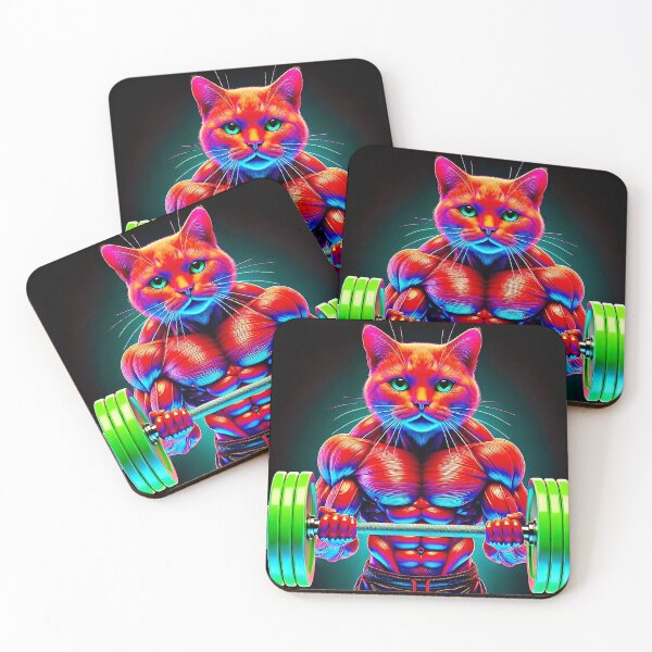 Item preview, Neon Bodybuilding Cat designed and sold by Eyecandygrl.