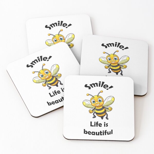 Item preview, Smile Bee Positive Message Life Beautiful Happy Cartoon Illustration designed and sold by Rostislav Bouda.