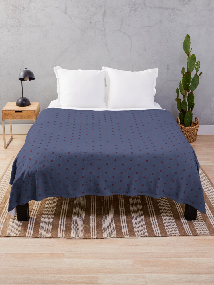 Throw Blanket, Geometric Royal Circle Cabernet Polka Dots On Gray Blue designed and sold by Triplicate Limited