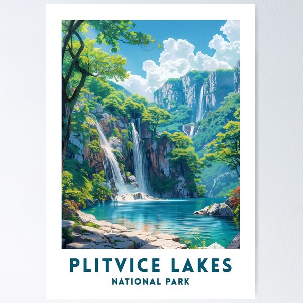 Item preview, Reiseposter des Nationalparks Plitvicer Seen - Illustrationskunst designed and sold by Darius Garmus.