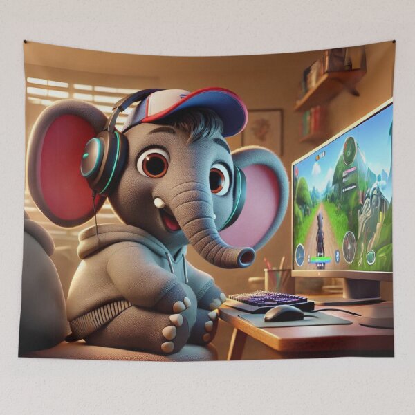 Item preview, Gamer African Bush Elephant Enjoying the Digital World designed and sold by Sillytoe.
