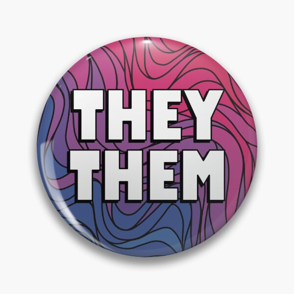 Aperçu de l'œuvre Badge pronom ils/eux sur les couleurs Bi Pride créée et vendue par TheCornerOnline.