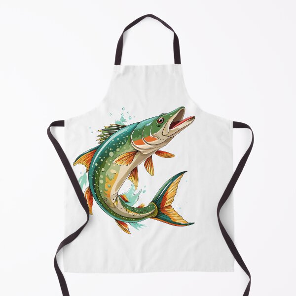Item preview, Illustrated Leaping Pike Fish Vibrant Colors Dynamic Pose Water Bubbles designed and sold by Rostislav Bouda.