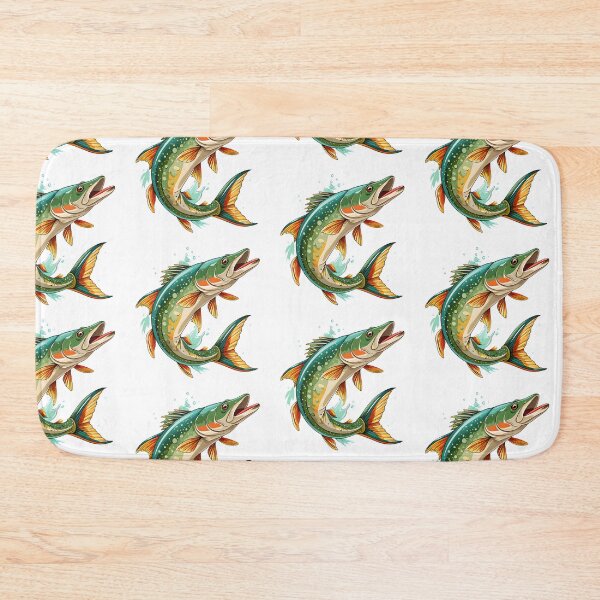Item preview, Illustrated Leaping Pike Fish Vibrant Colors Dynamic Pose Water Bubbles designed and sold by Rostislav Bouda.