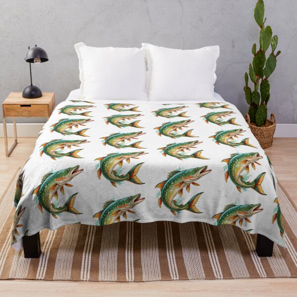 Item preview, Illustrated Leaping Pike Fish Vibrant Colors Dynamic Pose Water Bubbles designed and sold by Rostislav Bouda.