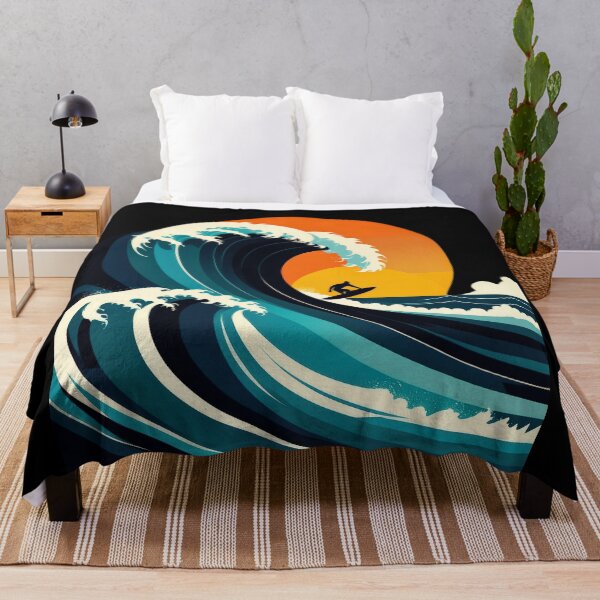 Item preview, Silhouetted Surfer Riding Giant Wave at Vibrant Sunset designed and sold by JackrabbitPub.