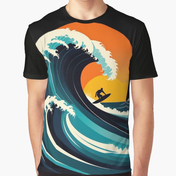 Item preview, Silhouetted Surfer Riding Giant Wave at Vibrant Sunset designed and sold by JackrabbitPub.