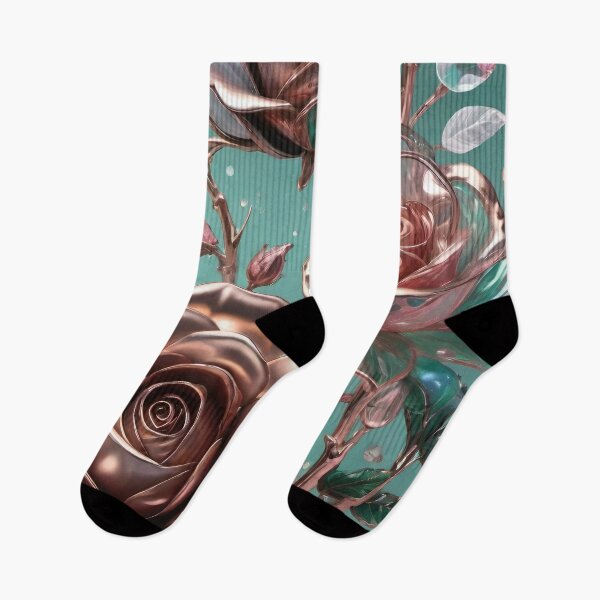 Item preview, Rose Gold and Emerald Green Metallic 3D Vibrant Colors Flowers Leaves  designed and sold by HAKKI ARSLAN.