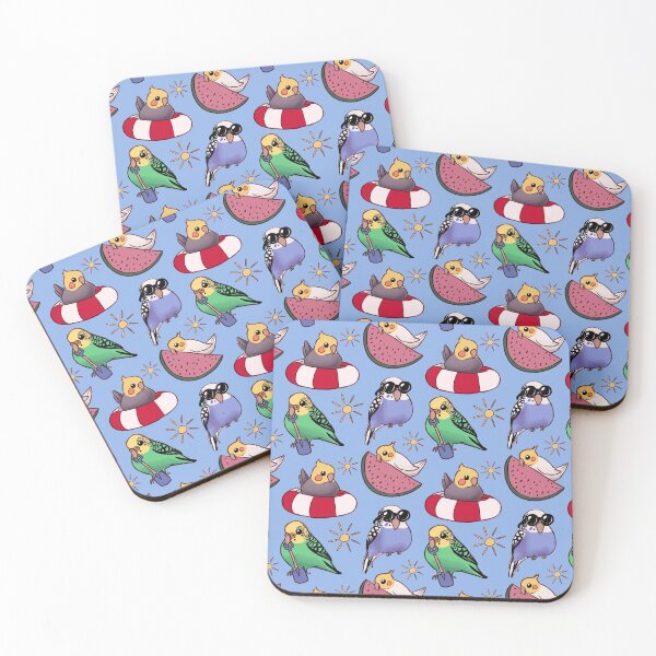 Item preview, Summer Budgies & Cockatiels - Blue designed and sold by EllenorMererid.