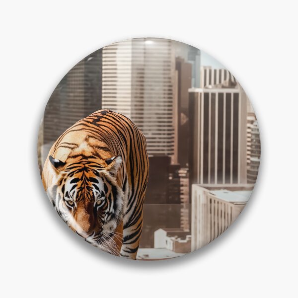 Item preview, Tiger in the Big City with Skyscrapers - Animal Photography designed and sold by regnumsaturni.