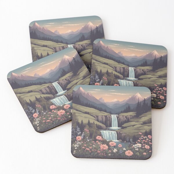 Item preview, A Mountainous Landscape with Wildflowers and Waterfall designed and sold by deirdre gray.