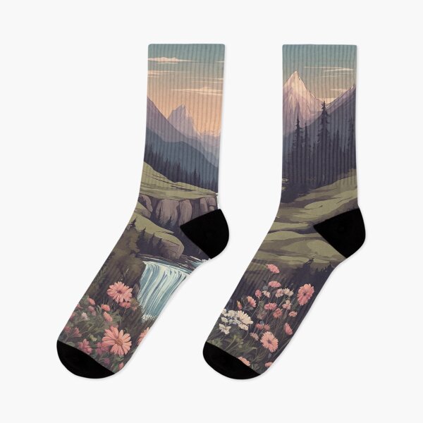 Item preview, A Mountainous Landscape with Wildflowers and Waterfall designed and sold by deirdre gray.