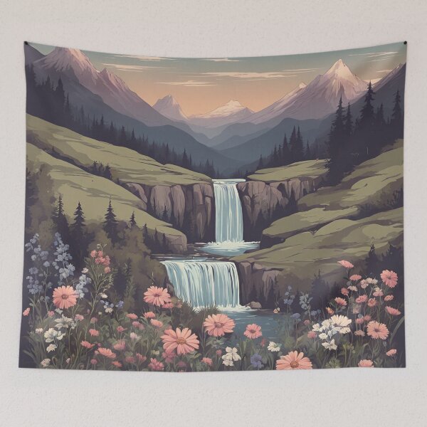 Item preview, A Mountainous Landscape with Wildflowers and Waterfall designed and sold by deirdre gray.