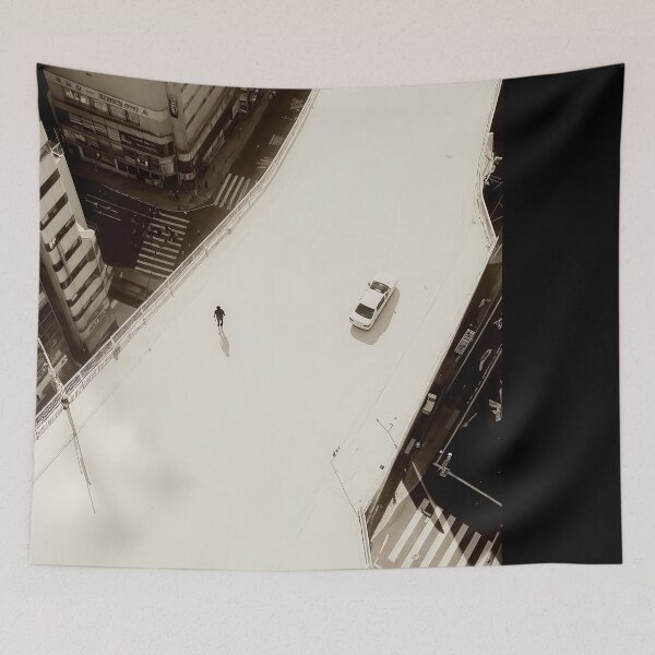 Item preview, Minimalist Black And White Cityscape Photography: Solitary Walk on Urban Bridge designed and sold by regnumsaturni.