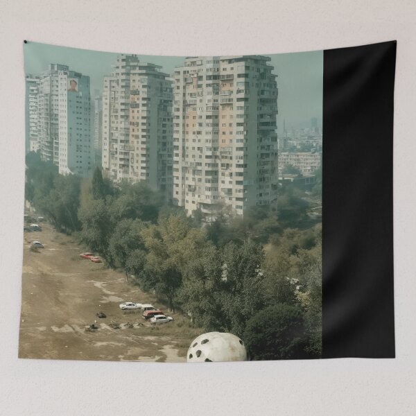 Item preview, Overgrown City Park Photography with Abandoned Vehicles and High-Rise Buildings designed and sold by regnumsaturni.