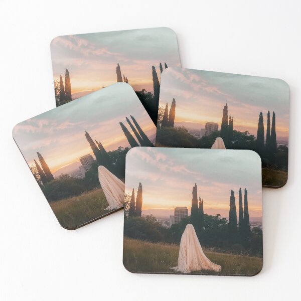 Item preview, Veiled Woman On A Meadow With A City In The Background At Sunset - Photography designed and sold by regnumsaturni.