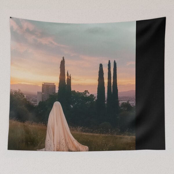 Item preview, Veiled Woman On A Meadow With A City In The Background At Sunset - Photography designed and sold by regnumsaturni.