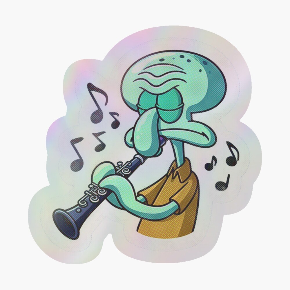 Squidward playing the clarinet Sticker by PenPower Redbubble