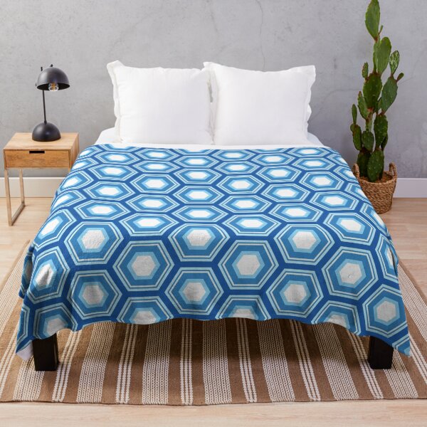 Item preview, striped geometric hexagons chinoiserie blue and white designed and sold by colorofmagic.