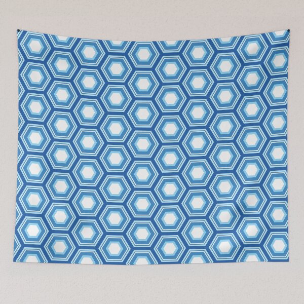 Item preview, striped geometric hexagons chinoiserie blue and white designed and sold by colorofmagic.