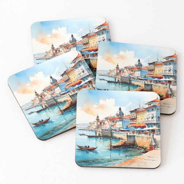 Item preview, Porto Seafront: Watercolor Landscape in Turquoise designed and sold by LSVart.