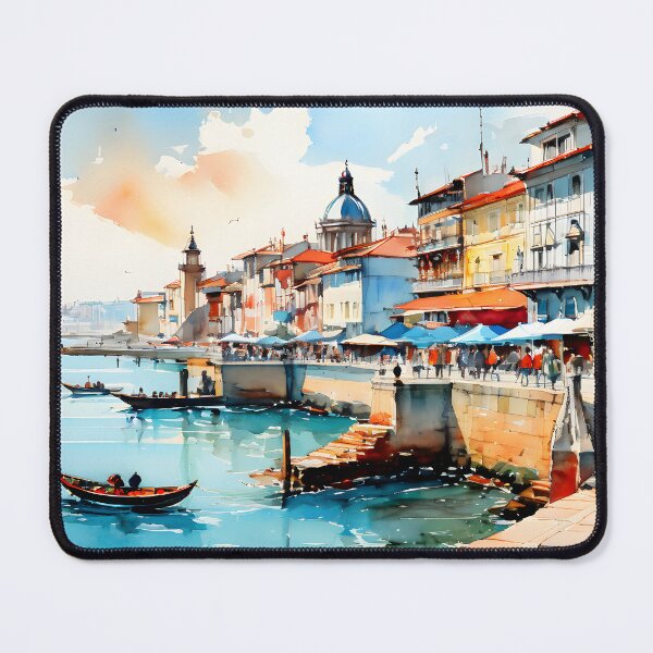 Item preview, Porto Seafront: Watercolor Landscape in Turquoise designed and sold by LSVart.