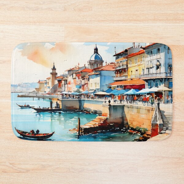 Item preview, Porto Seafront: Watercolor Landscape in Turquoise designed and sold by LSVart.