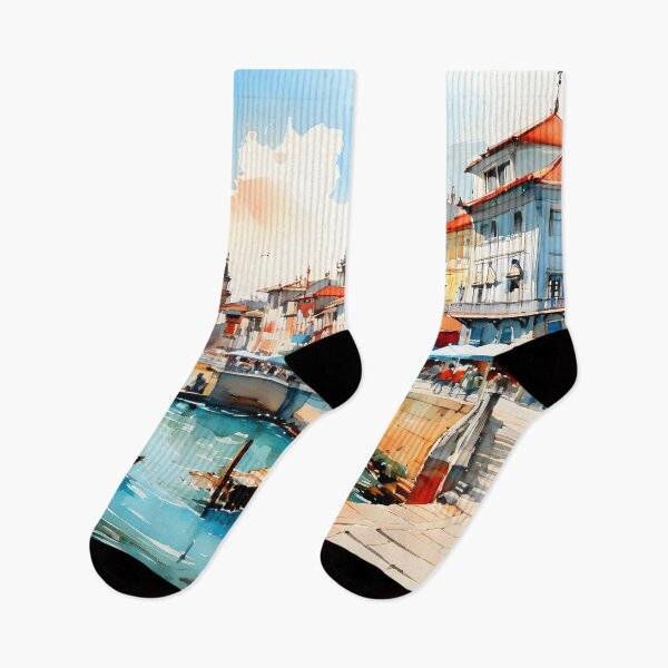 Item preview, Porto Seafront: Watercolor Landscape in Turquoise designed and sold by LSVart.